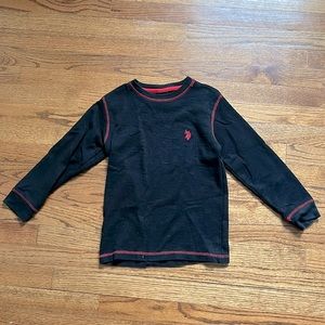 Polo. Boy’s black thermal long-sleeve with red accent stitching. Size 8